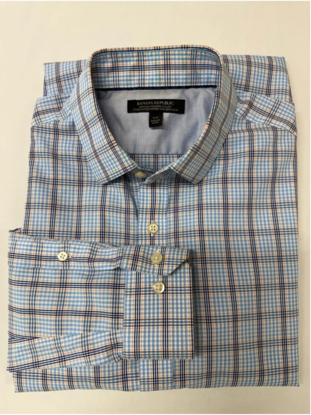 Banana Republic Men Blue Plaid Long Sleeve Button cotton Sm Shirt Slime Fit 1803
